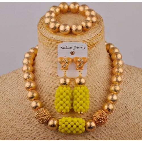 Opaque Yellow Nigerian Wedding Jewelry Sets for Women Crystal Necklace Earrings Bracelet Set African Jewelry Set