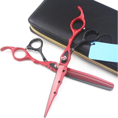 Professional japan 440c steel 7 inch red cut hair scissors cutting barber makas haircut thinning shears hairdressing scissors