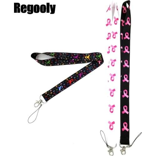 Prevention of breast cancer Neck Strap Lanyards ID badge card holder keychain Mobile Phone Strap Gift Ribbon webbing necklace