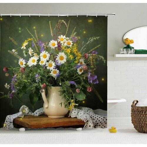 Retro European Shower Curtain ,Flowers Printed Bath Curtain Polyester Fabric Western style Home Bath Decor Curtains With Hooks