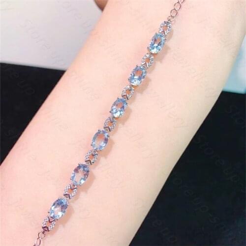 Summer new style 925 silver inlaid natural aquamarine bracelet, womens bracelet, fine inlaid, luxurious and bright