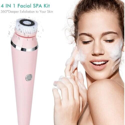 4 In 1 Facial Cleansing Brush Face Brush Silicone Deep Pore Sonic Vibration Electric Face Washing Brush Facial Massager Machine