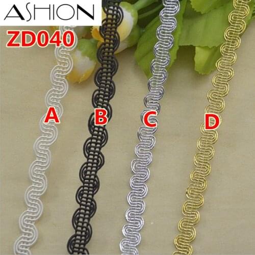 Width 10mm white black gold silver polyester curve corrugated braided lash Crochet lace ribbon trim with edge ZD040