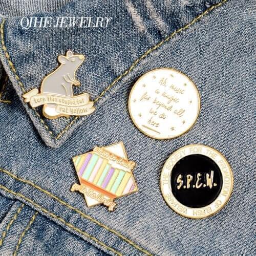 QIHE JEWELRY Rat Library Music Enamel Lapel Pins Book Animal Brooches Badges Fashion 'S.P.E.W.' Pins Gifts for Friends Wholesale