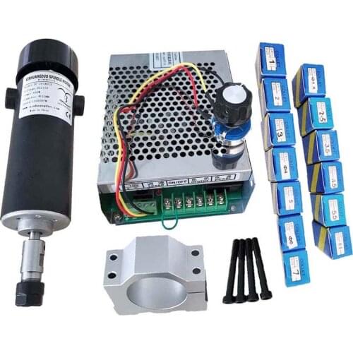 Air Cooled Spindle DC 500W 110V 12000RPM CNC 0.5kw Spindle Motor+Adjustable Power Supply + 52MM Clamp + ER11 13PCS/ER16 10PCS