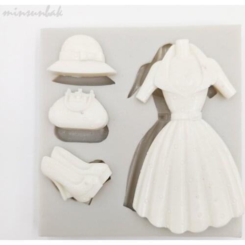 Minsunbak Hat Silicone Mould Dress Hgh Heels Shape Cake Decorated Fondant Mold DIY Chocolate Baking Tools
