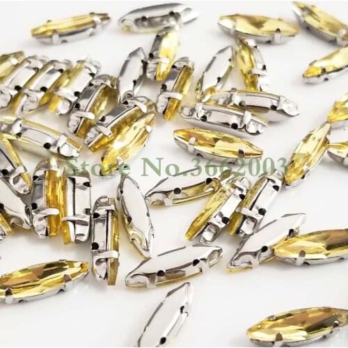 4x15mm 50pcs/pack Golden yellow Horse eye shape Glass Crystal sew on claw rhinestones,Diy Clothing accessories SWM41519