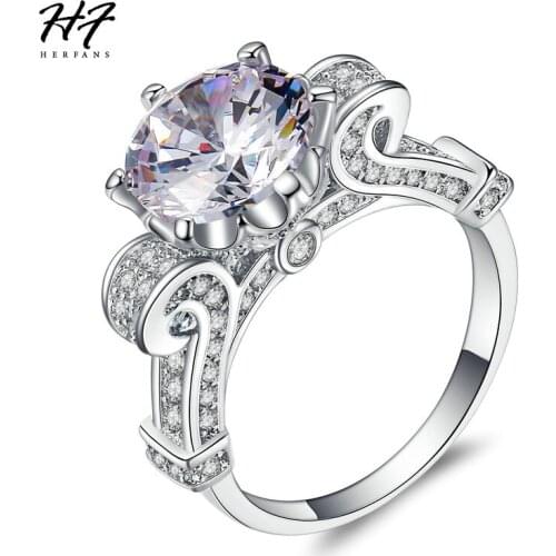 Unique Luxury Engagement Flower Rings For Women AAA+ Cubic Zirconia White Gold Color Fashion Xmas Jewelry DD007
