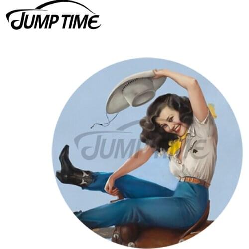 Jump Time 13 x 13cm For Wild West Series RidingHigh Cowgirl Funny Cartoon Car Stickers JDM Vinyl Car Cute Decals Anime Car Wrap