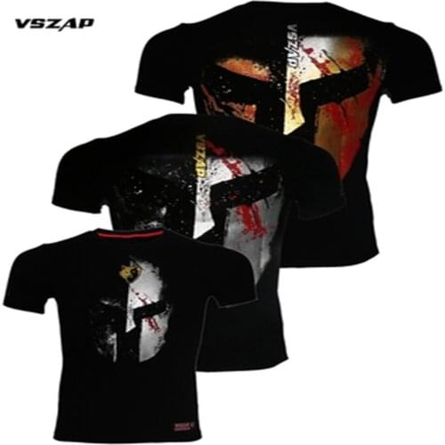 VSZAP MMA Sports Training Short Sleeve Mens T-shirt Gladiator Fitness Muscle Fighting Gym Running Muay Thai Boxe Shirts