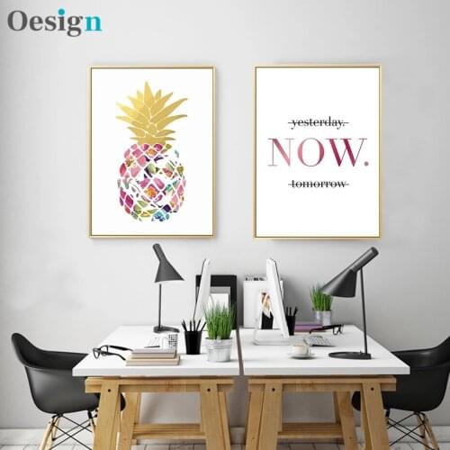 Yellow Gold Pineapple Today Quotes Canvas Paintings Wall Art Nordic Posters Pictures For Office Living Room Home Decor Unframed