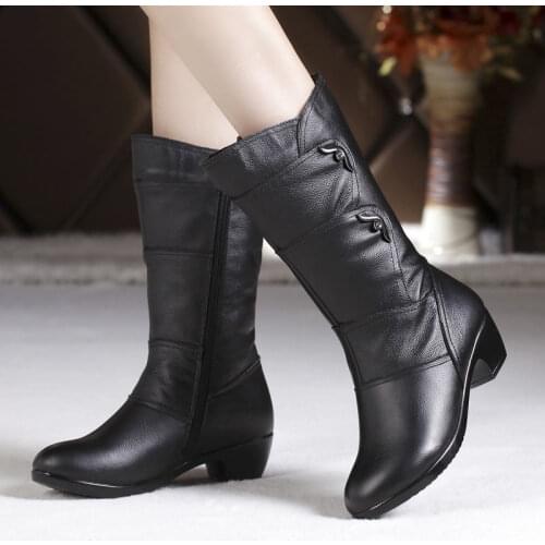 2021 Women Winter Boots Shoes Black Boots Warm Botas Mujer Mid-Calf Shoes Casual Bota Feminina Size 35-42