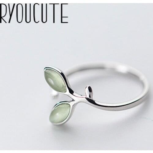 Fashion Opal Jewelry Silver Color Leaf Rings for Women Bijoux Gift Female Adjustable Size Finger Rings Anillos Wholesale