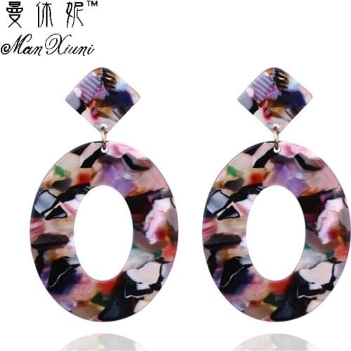 Manxiuni Fashion Trend Acrylic Resin Oval Dangle Earrings For Women Geometry Big Circle Tortoiseshell Earrings Acetate Brincos