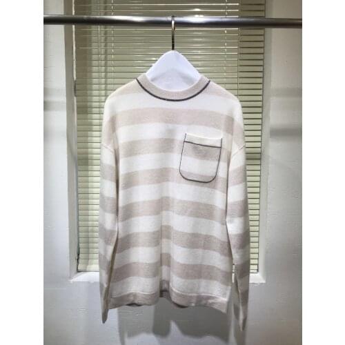 Ladies 2021 Fashion New Long Sleeve Sexy Casual Striped Pocket Chain Cashmere Sweater 1210