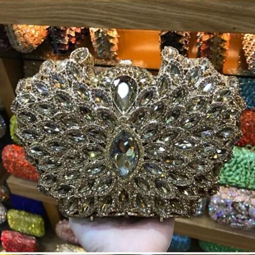 Lady Luxury Party gold/blue mini clutch night Purse Crystal Diamond Women Chain messenger Evening Bag Ladies Wedding clutches