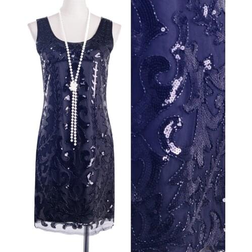 Women Black Art Deco 1920s Great Gatsby Flapper Dress 20s O-Neck Beaded Cocktail Party Dress Sequin Dancing Dress