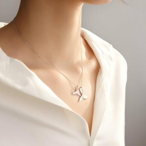 100% 925 Sterling Silver Whale & Dolphin Mermaid Tail Fashion Statement Pendant Necklace Valentines Day Gift Woman Jewelry