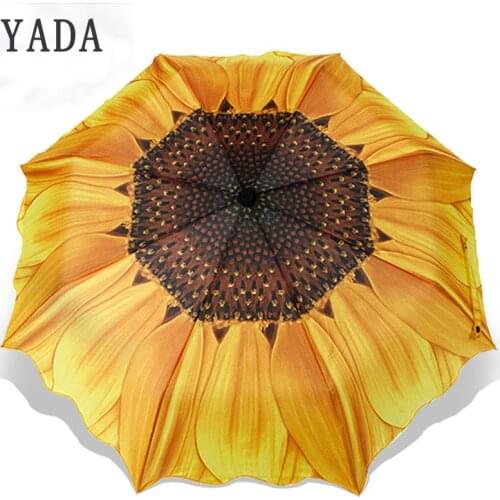 YADA Yellow 3D Sunflower Flower Folding Umbrella For Women UV Rainproof Umbrellas Sun Rainy Protection Parasol Umbrella YD199