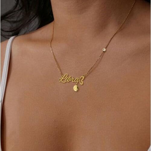 12 Zodiac Necklace For Women Gold Leo Capricorn Sagittarius Virgo Cancer Gemini Aries Aquarius Sign Necklaces Bijoux Femme BFF