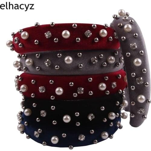 4pcs/lot New Thick Velvet Women Headbands Shiny Pearl Rhinestone Fashion Hair Band High Quality Hair Accessories