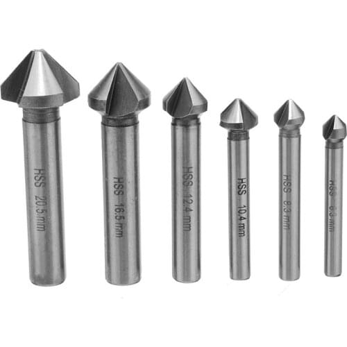 6pcs/set 6.3-20.5mm 90 Degree Countersink Drill Bits HSS Countersink Bits Chamfer Chamfering Cutter for Woodworking Metalworking