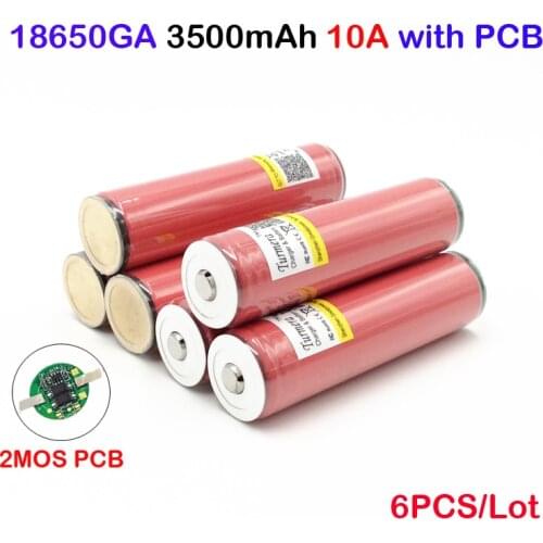 Ncr18650ga 3500mah 6pcs in a lot for ncr18650ga 18650 Battery protected 3.6V 10A Flat Top Rechargeable Batteries ja11