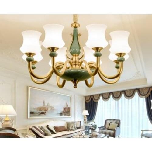 American chandelier copper living room lighting simple creative villa chandelier bedroom restaurant pure copper ceramic chandely