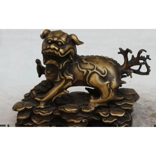 Bi002230 10" Chinese Feng Shui Pure Bronze Dragon Beast PiXiu kylin unicorn Ruyi Statue