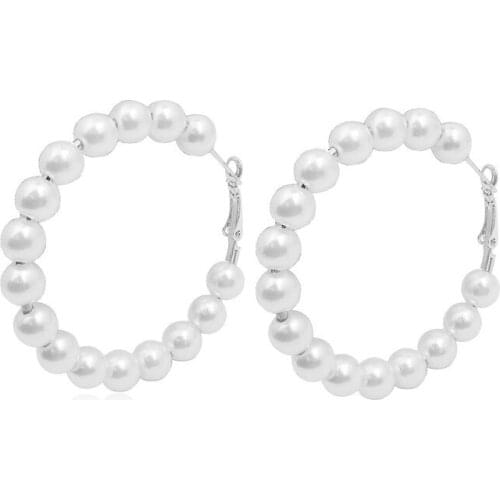 Big Circle earrings New Hot Fashion Round Gold Hoop Earrings For Women Elegant White Pearl Earrings Sweet Wedding Jewelry gift