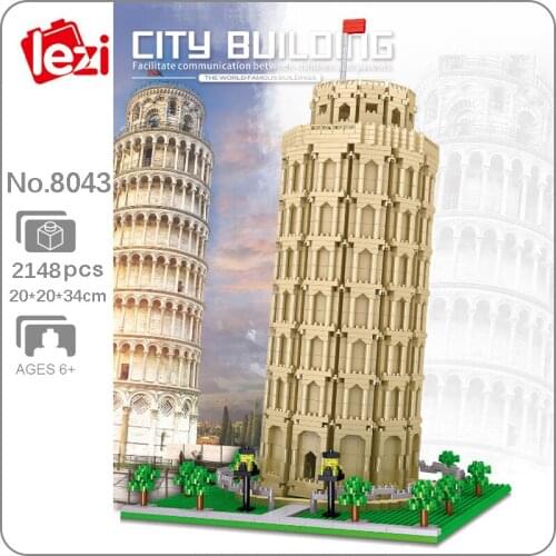 CB Lezi 8043 World Architecture Leaning Tower Of Pisa 3D Model DIY Mini Diamond Blocks Bricks Building Toy For Children No Box