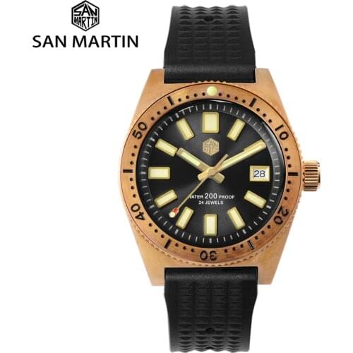 San Martin 62MAS CuSn8 Bronze Diving Watches Automatic Mechanical Wristwatch NH35 Sapphire Glass With Date Luminous Dial