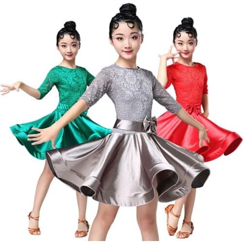 2018 New Girls Lace Ballroom And Latin Dance Dresses For Sale Cha Cha Rumba Samba Jive Long Sleeves Children Teen Latino Dress