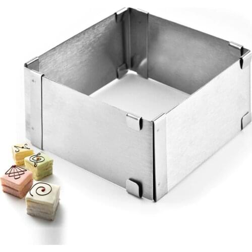 GODWJ Cake Mold Square Adjustable Stainless Steel Chocolate Mousse Ring Pastry Baking Cake Mold Metal Cake Decorating Tools