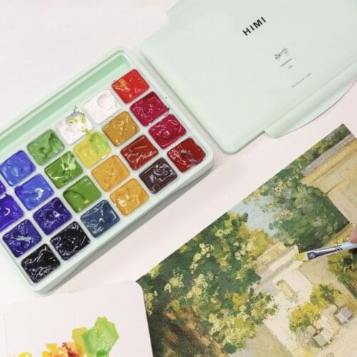 Gouache Paint Set 24 Vibrant Colors Non Toxic Paints with Portable Case Palette for Artist Canvas Painting