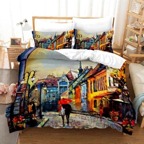 King Queen Lovers Bedding Set Single Twin Full Queen King Size Lover Oil Painting Bed Set Childrens Kid Bedroom Duvetcover 024
