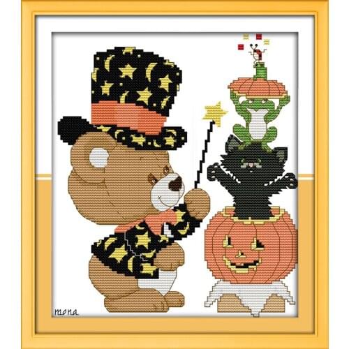 Little bear Halloween cross stitch kit 14ct 11ct count print canvas stitches embroidery DIY handmade needlework plus