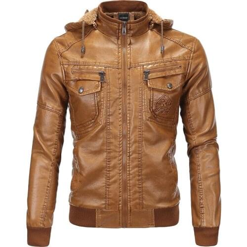 2020 Mens Leather and Velvet Warm Leather Imitation Sheepskin Hooded Leather Jacket Men Leather Jackets Jackets and Coats