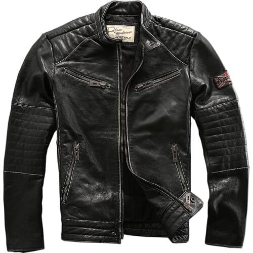 AVIREXFLY New 2018 Male Cowhide motorcycle rider jacket genuine cow leather clothing male leather rider outerwear