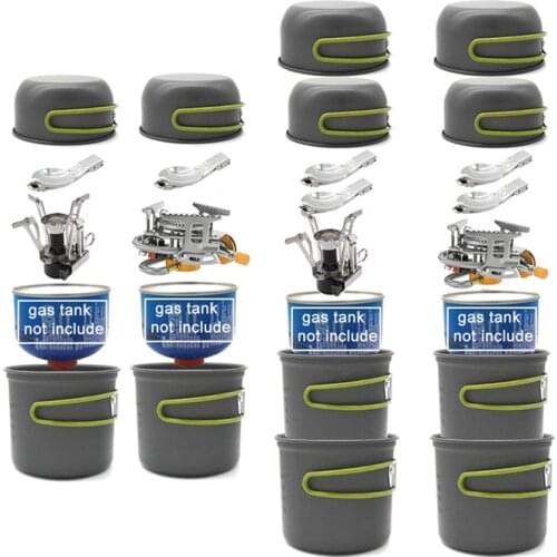 Portable Outdoor Picnic Hiking Camping 1-2 Person Cookware Set Pot and Gas Stove Combinate Cooker