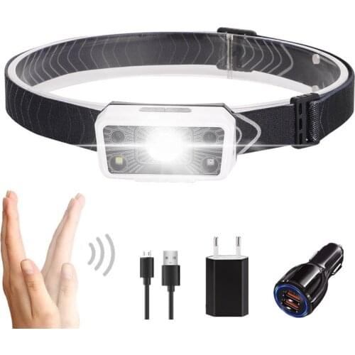 Newest Rechargeable LED Headlamp Body Motion Sensor Headlight Camping Flashlight Head Light Torch Lamp With USB