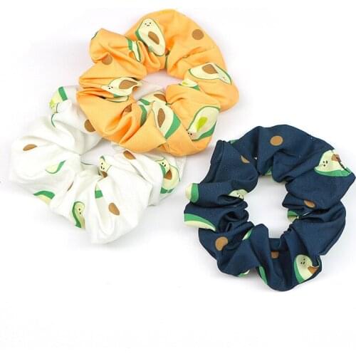 2020 New Women Elastic Hair Bands Hair Ties Headband Print Avocado Chiffon Cute Girls Scrunchie Headwear Hair Accessories