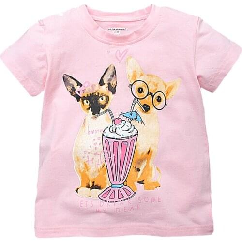 New Baby Girls T shirt Pink Cartoon Childrens Tops Child Clothes Short Sleeve Kids Tee Blouse Summer Clothing for girls 1-6 Yrs