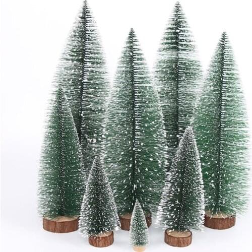 1pcs Mini Christmas Tree 8-40cm Pine Needle Flocking Stained White Cedar Desktop Ornaments Christmas Decoration