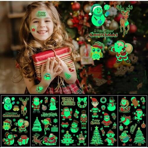 40pcs Christmas Luminous Tattoo Sticker Santa Claus Snowman Snowflake Glowing in the Dark Christmas Decoration Home Navidad