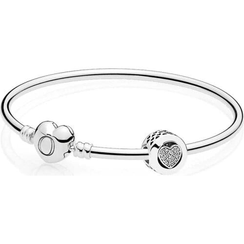 NEW 925 Sterling silver Logo Heart Bracelet Gift Set Clear CZ fit DIY Original charm Bracelets jewelry gift A set of prices