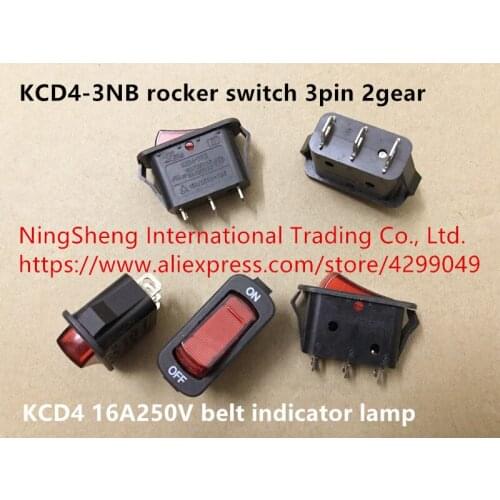 Original new 100% KCD4-3NB rocker switch 3pin 2gear 16A250V belt indicator lamp