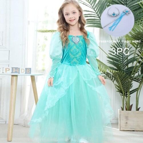 2021 Autumn Carnival Kids Cosplay Mermaid Dresses For Girls Children Baby Girl Party Princess Dress Long Sleeve Play Costumes