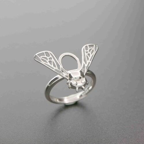 8x10mm oval cabochon bezel bee solid 925 sterling silver adjustable ring settings 1226004