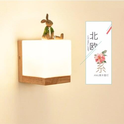 Nordic Solid Wood Wall Lamp Bedside Lamp For Living Room Decorations Wooden Aisle LED Wall Lamp Simple Bedroom Log Wall Light